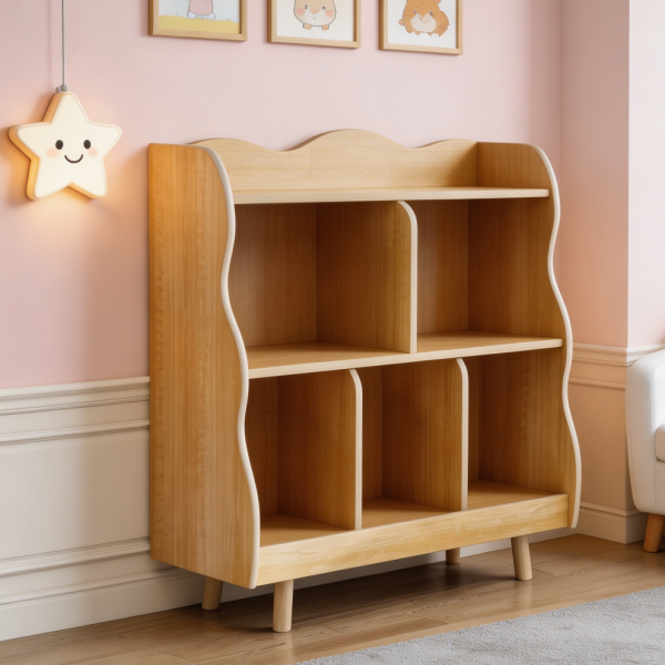3 Tier Wooden Kids Bookshelf and Toy Organizer Natural